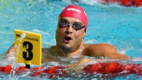 Le Français Florent Manaudou, après la finale du 50 m nage libre de l'EuroMeet, le 25 janvier 2020 à Luxembourg