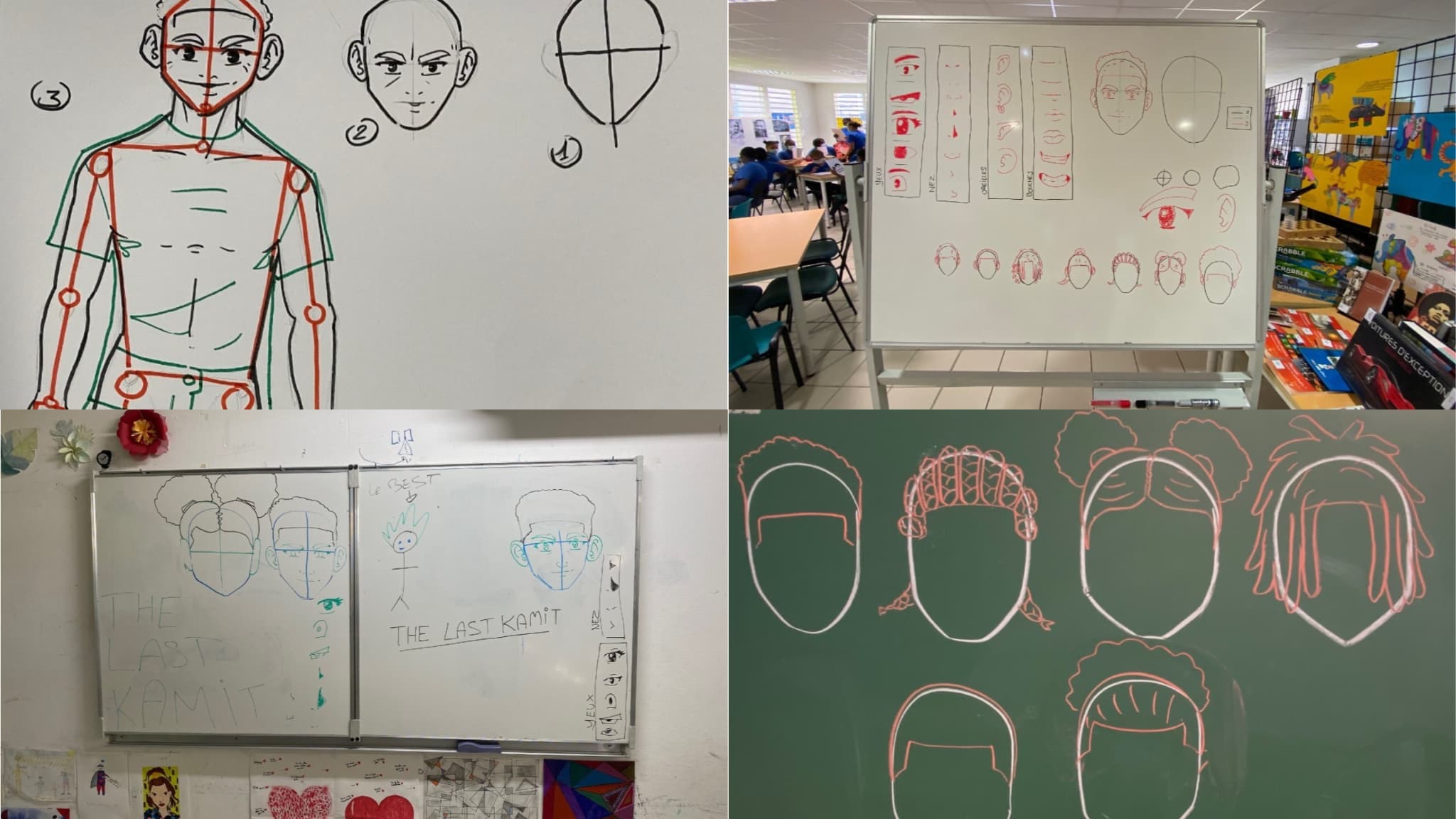 Photos des cours de Michael Damby pour apprendre aux enfants à dessiner des héros noirs