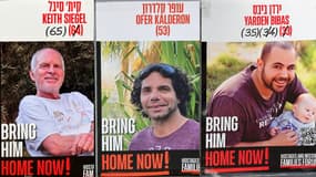 Les otages du Hamas Keith Siegel, Ofer Kalderon et Yarden Bibas.