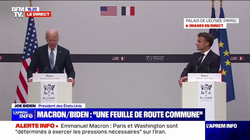 Emmanuel Macron, en présence de Joe Biden: 