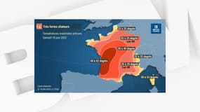 Les températures attendues pour samedi 18 juin 2022. 