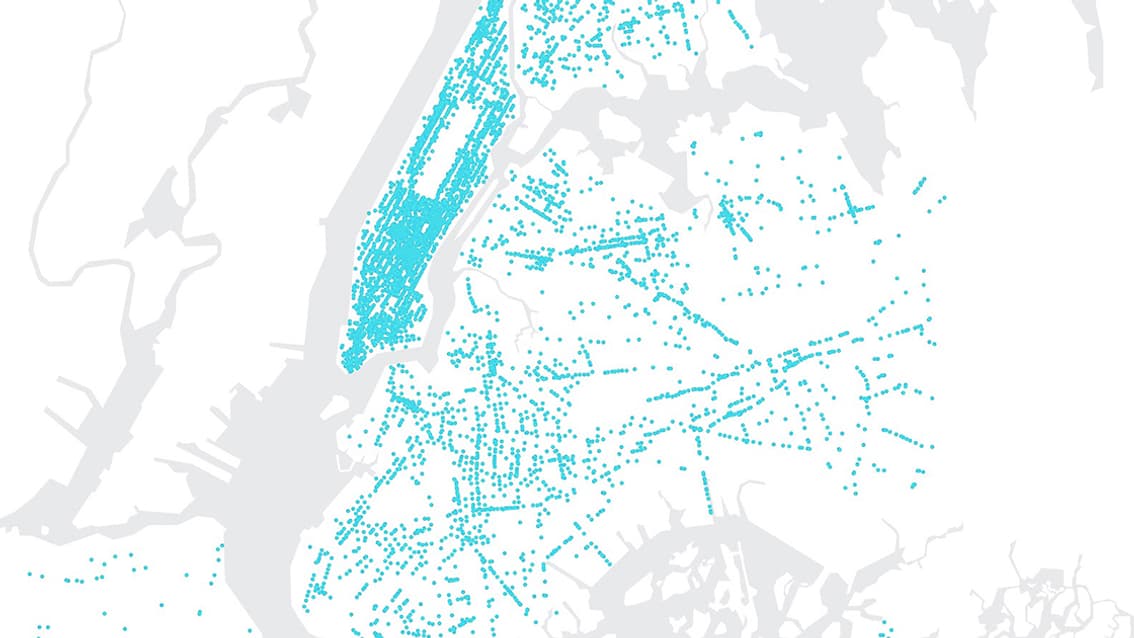 Couverture de la ville de New York avec les bornes LinkNYC, de première génération.