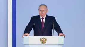 Le président russe Vladimir Poutine prononce un discours, le 21 février 2023.