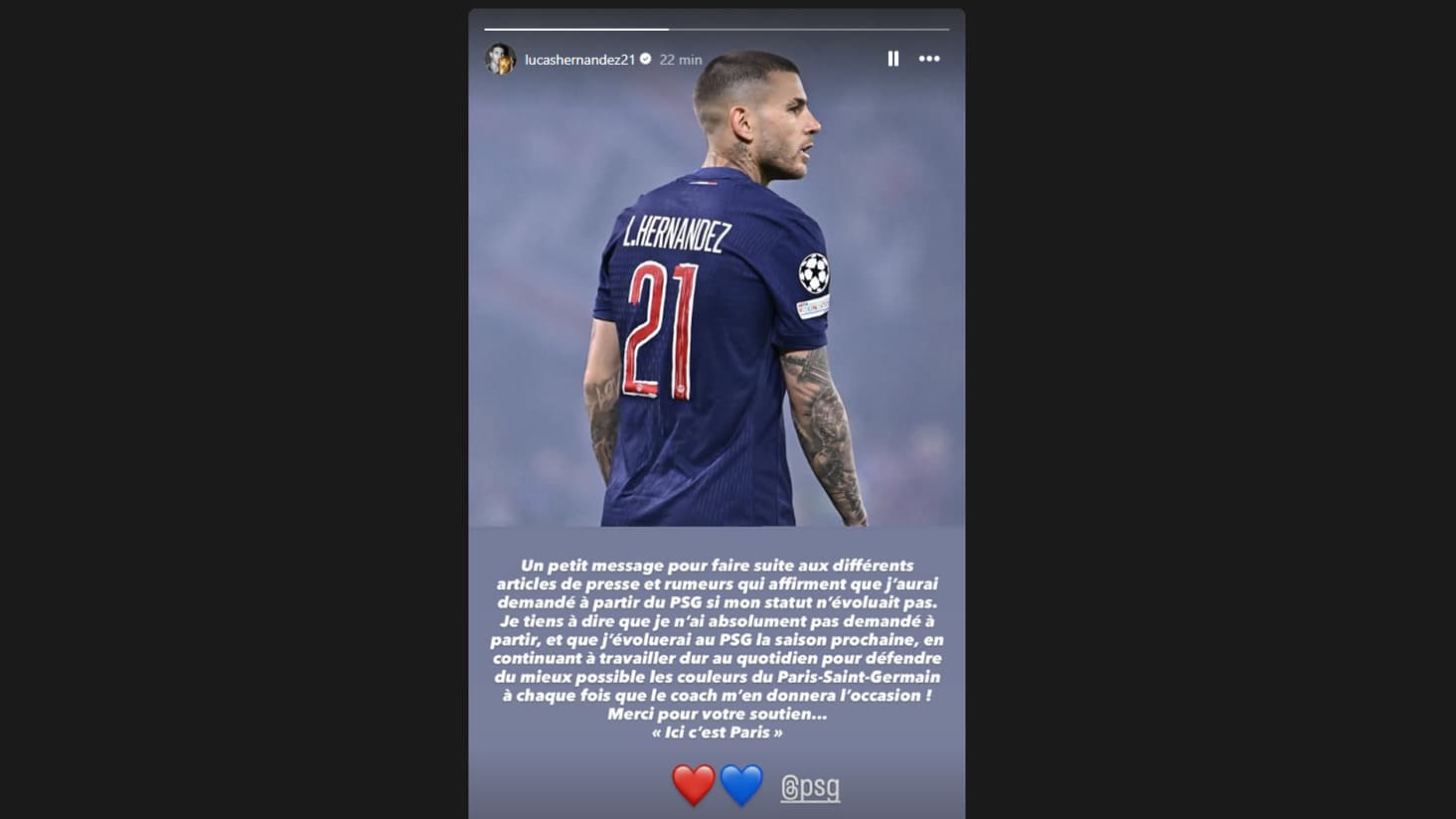 Le message de Lucas Hernandez