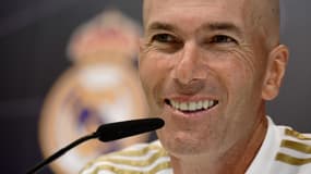 Zinedine Zidane lors d'une conférence de presse du Real Madrid, le 16 août 2019