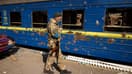 Un train criblé de balles à Trtostianets, dans le nord-est de l'Ukraine, le 29 mars 2022. Photo d'illustration
