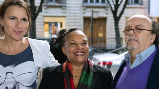 Aurélie Filippetti, Christiane Taubira et Jean-Michel Ribes, le 3 juin 2013, devant le Théâtre du Rond-Point.