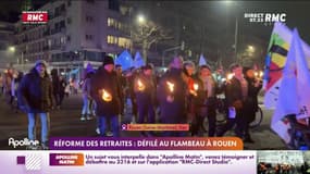 Réforme des retraites: défilé au flambeau à Rouen 
