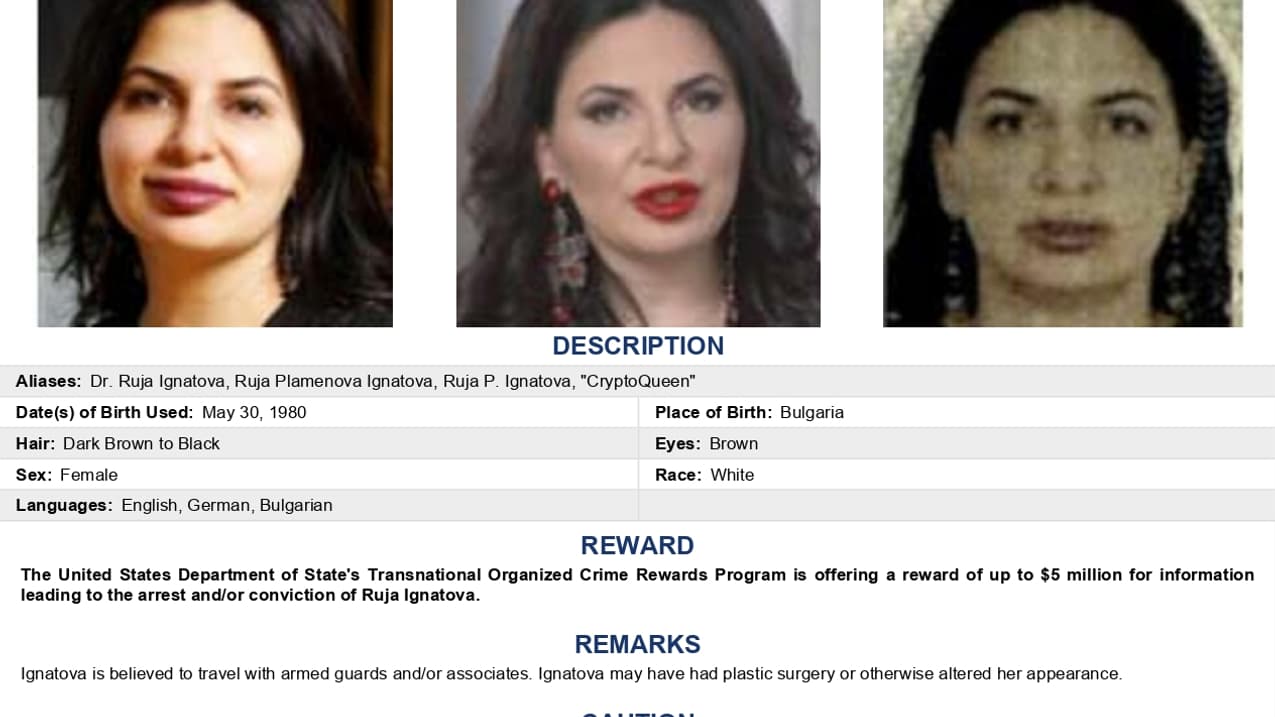 L’avis de recherche émis par le FBI pour Ruja Ignatova.
