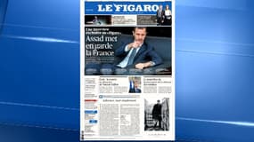 La une du Figaro, mardi, avec l'interview de Bachar al-Assad.