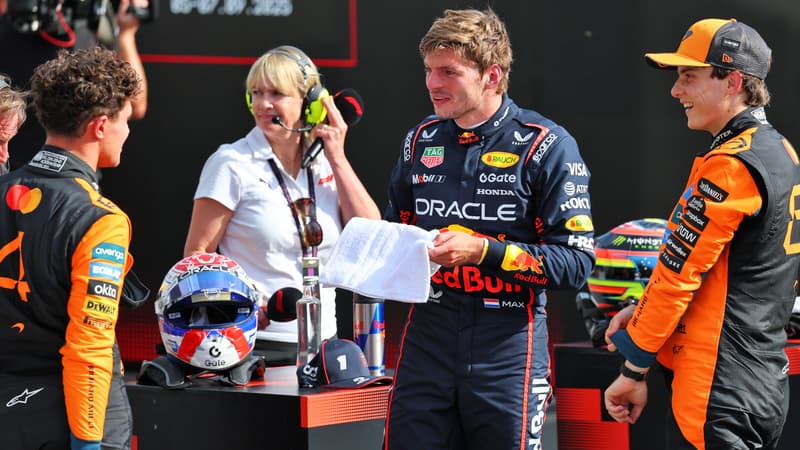 Lando Norris Max Verstappen et Oscar Piastri apres le GP de Monza Italie le 7 septembre 2025 2191541