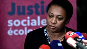 Hélène Geoffroy à l'issue d'une réunion du Conseil national du PS à Ivry-sur-Seine dans le Val-de-Marne, le 5 mai 2022