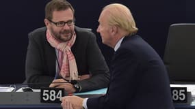 Jerôme Lavrilleux et Brice Hortefeux au Parlement européen, le 27 octobre 2015.
