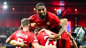 La joie d'Alexsandro après un but de Lille contre le Slavia Prague, le 20 août 2024