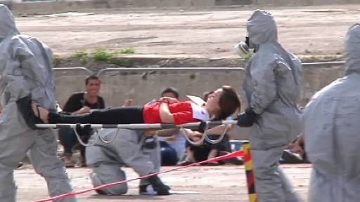 Exercice de simulation d'un attentat terroriste à Lyon, mercredi.