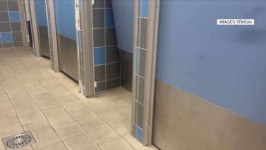 Les toilettes dégradés d'un collège d'Aulnay-Sous-Bois en avril 2025.