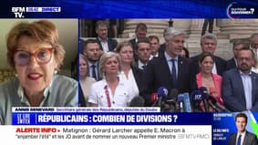 Annie Genevard (LR): "Nous avons pris conscience que la marque "LR" était très abîmée", expliquant ainsi le changement de nom du groupe à l'Assemblée nationale