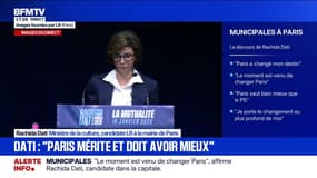 Élection municipale: "Paris mérite mieux, Paris doit avoir mieux", déclare Rachida Dati, ministre de la Culture et candidate LR à la mairie de Paris