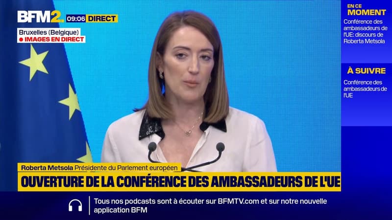 "Nous sommes dans un nouveau monde, un monde plus imprévisible, un monde plus dangereux", alerte Roberta Metsola