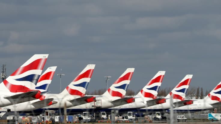 Avions de la compagnie British Airways, le 16 mars 2020, à l'aéroport de Londres Heathrow