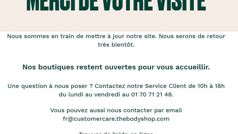 Il n'est plus possible de commander d'articles sur le site français de The Body Shop le 7 mars 2024