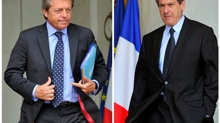 En sacrifiant les pions Christian Blanc (à droite) et Alain Joyandet (à gauche) pour sauver le cavalier Eric Woerth, Nicolas Sarkozy a pris le risque de voir les feux se concentrer sur son ministre du Travail, fragilisé par l'affaire Bettencourt. /Photos