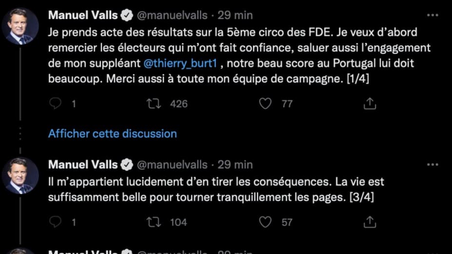 Message de Manuel Valls avant de supprimer son compte Twitter Message de Manuel Valls avant de supprimer son compte Twitter