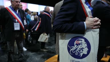 Des maires sont photographiés lors Congrès des maires en 2024. 