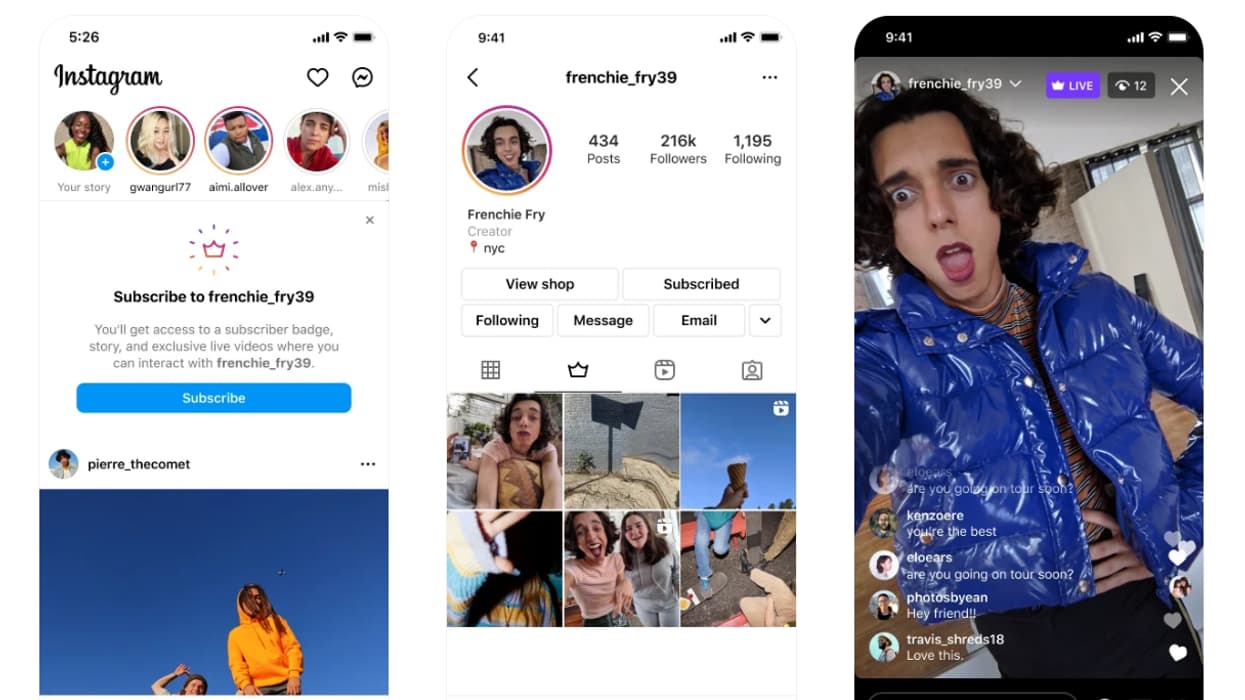 Les visuels de l'abonnement payant d'Instagram.