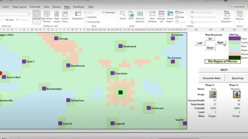 Capture d'écran du jeu vidéo Fallout sur Excel. 