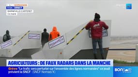 Colère des agriculteurs: des faux radars déposés symboliquement face à la Manche