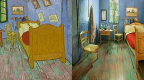 Un prestigieux musée de Chicago a recréé dans ses moindres détails "La chambre de Van Gogh à Arles", montrée ici à droite, près du tableau original