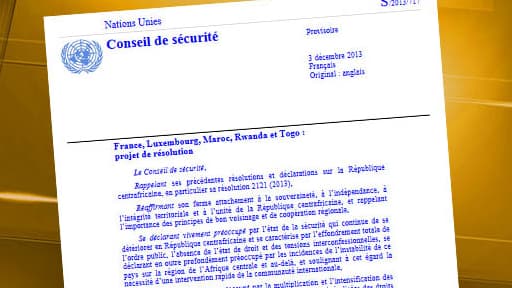 La résolution adoptée jeudi par l'ONU sur l'intervention française en Centrafrique.