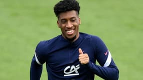 L'attaquant Kingsley Coman à l'entraînement à Clairefontaine, le 22 mars 2021