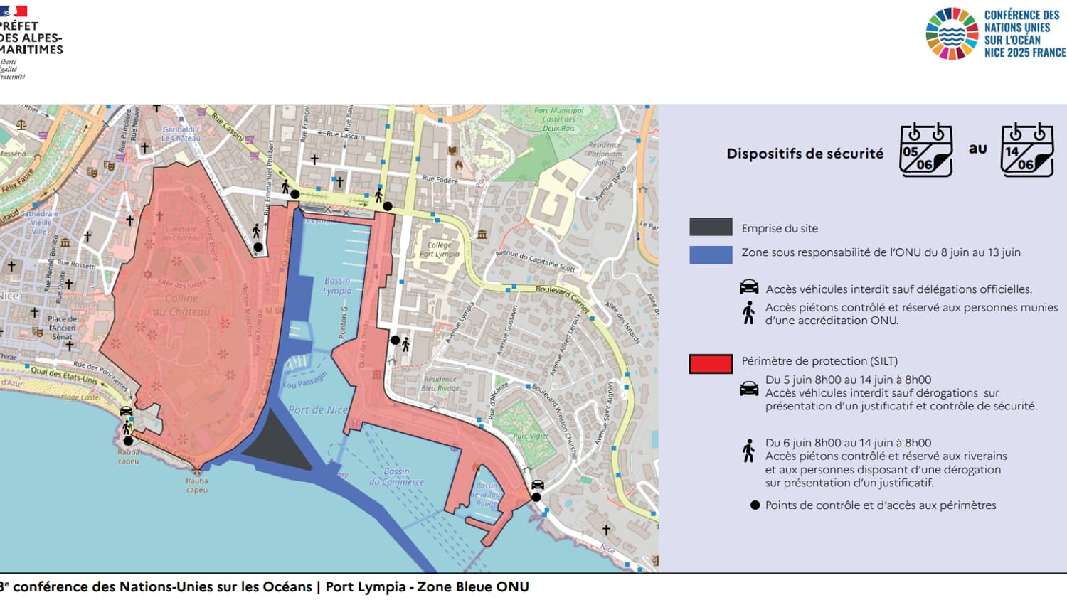 Le dispositif de sécurité autour du port de Lympia, à Nice, lors de l'ONOC, du 9 au 13 juin 2025.