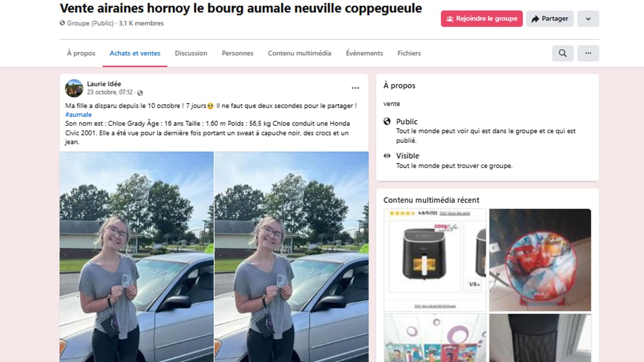 Une fausse publication sur la prétendue disparition de Chloé, à Aumale