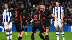 Robert Lewandowski célébrant son but lors de Real Sociedad-Barça avant qu'il ne soit finalement refusé pour hors-jeu, 10 novembre 2024