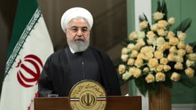 Le président iranien Hassan Rohani lors d'une conférence de presse en commun avec l'Emir du Qatar, à Téhéran, le 12 janvier 2020