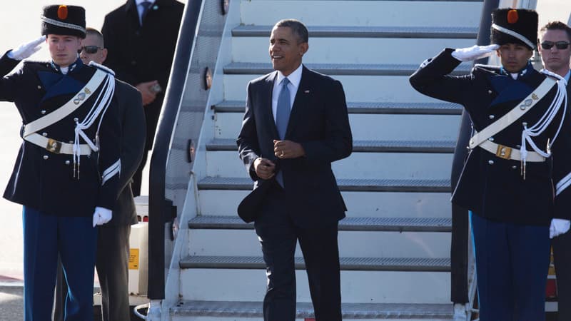 Barack Obama à son arrivée à La Haye, lundi 24 mars 2014.