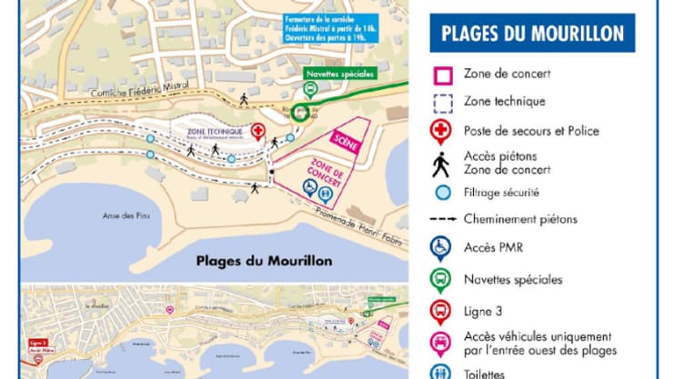 Le plan d'accès aux plages du Mourillon. Le plan d'accès aux plages du Mourillon.