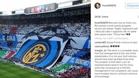 Capture écran du message de Frank de Boer sur Instagram.