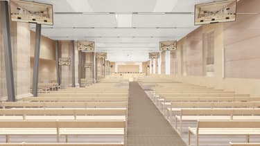 Le schéma de la salle d'audience du procès des attentats de novembre 2015, au palais de justice de l'île de la Cité, à Paris.