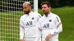 Neymar et Lionel Messi à l'entraînement, le 19/08/2021.