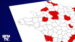 Les zones de "circulation active" du coronavirus en France.