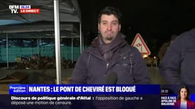 Colère des agriculteurs: à Nantes, le pont de Cheviré, qui permet d'accéder au périphérique, est bloqué 