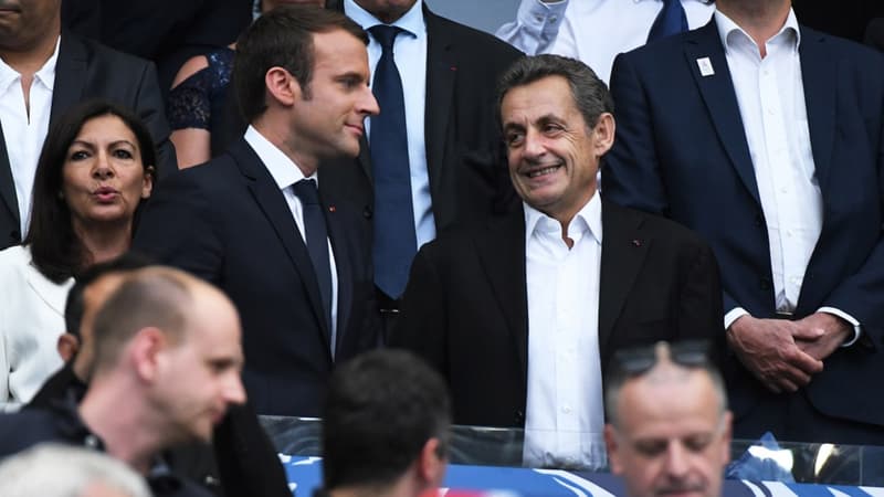Emmanuel Macron et Nicolas Sarkozy lors de la finale de la coupe de France le 27 mai 2017.
