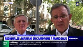Régionales en Paca: Thierry Mariani en campagne sur le marché de Manosque 