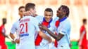 Moise Kean et Kylian Mbappé après le premier but de Dijon-PSG