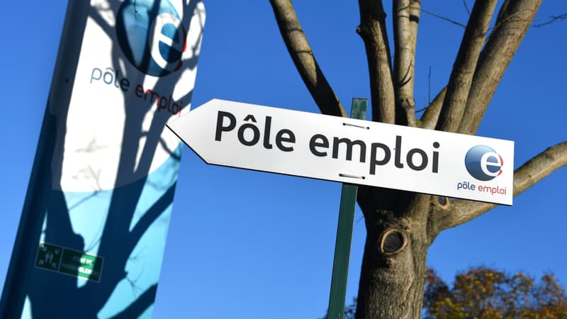 Un panneau indiquant une agence Pôle emploi à Montpellier le 3 janvier 2019 (photo d'illustration) 