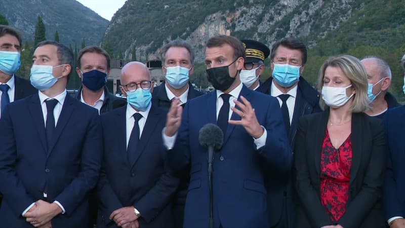 Emmanuel Macron à Breil-sur-Roya, le 7 octobre 2020.